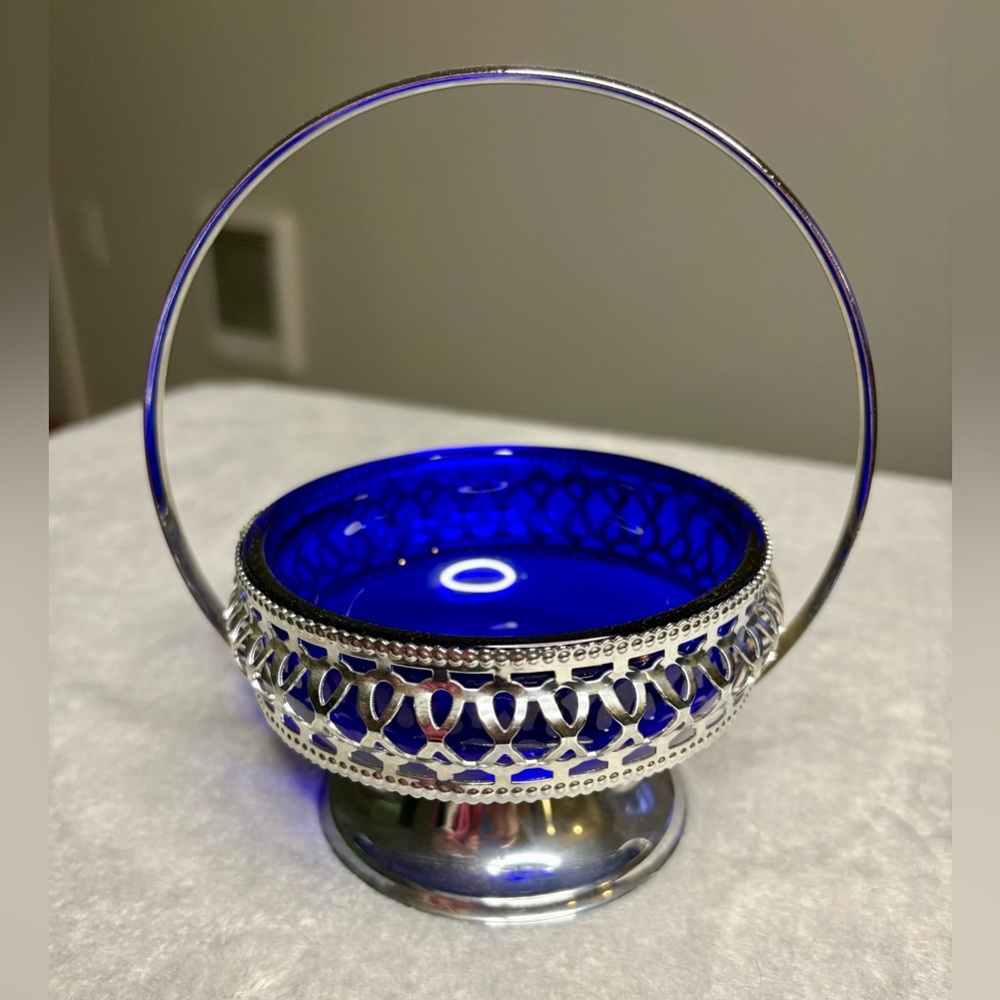 Cobalt Blue Glass Bowl with Silver Stand